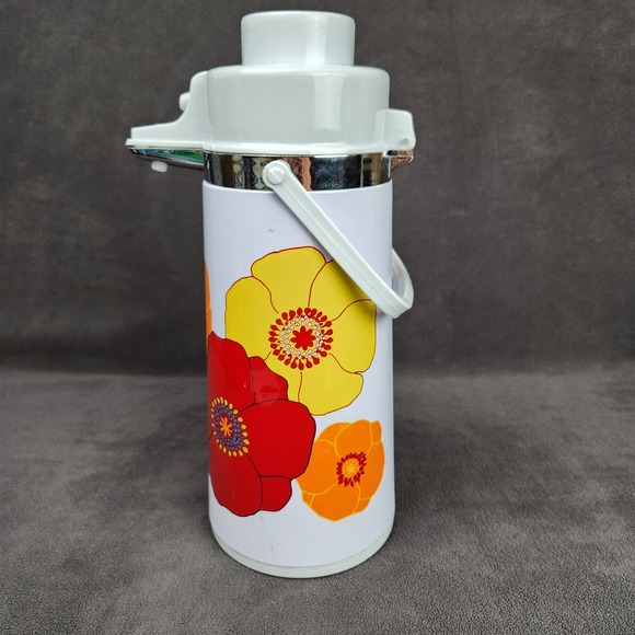 Vintage Floral Airpot Thermos Drink Dispenser Poppy Flower Power Hot Cold Server - Picture 9 of 15